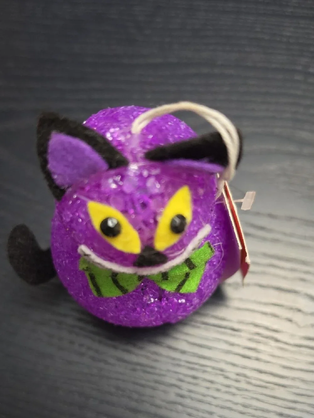 Ornament Purple Cat with Green Bow Lightup